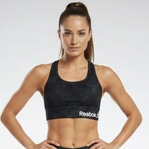 Reebok Women Camo Sports Bra XS Black Athletic Racerback Workout Gym Yoga Run